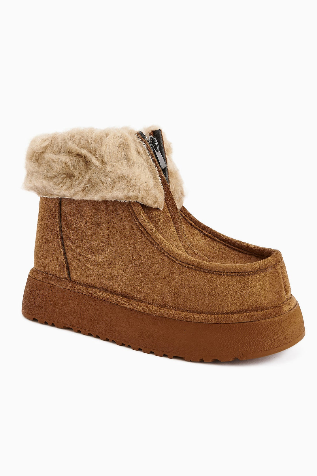 Erva – Cognac Suede Vegan Material, Vegan Fur-Lined Boot (Women)