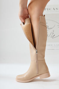 Kanako Nude Accessorized Zip-Up Short Heel Boot