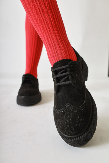 Rossy Black Suede Oval-Toe Laser Cut Casual Shoes