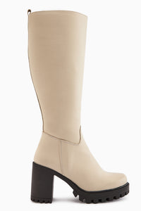 Ella Genuine Leather Beige Platform Heeled Women’s Boots