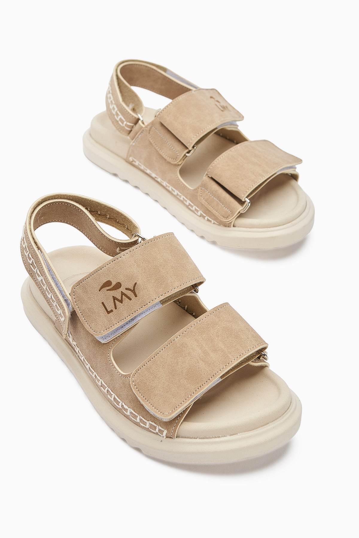 Sanna – Beige Embroidery-Detail Hook-and-Loop Sandal (Women)