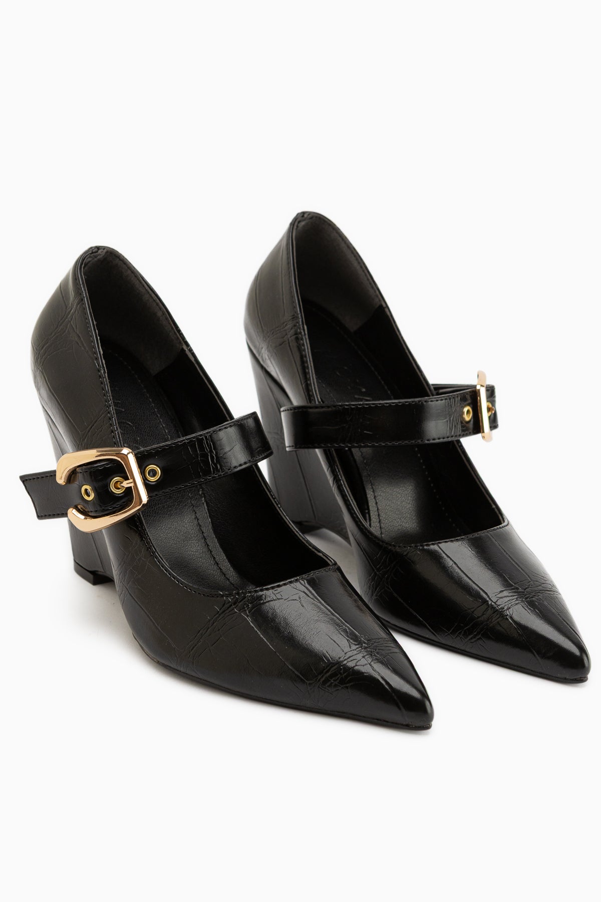Jody Black Buckle Detailed Pointed Toe Women’s Heeled Shoes