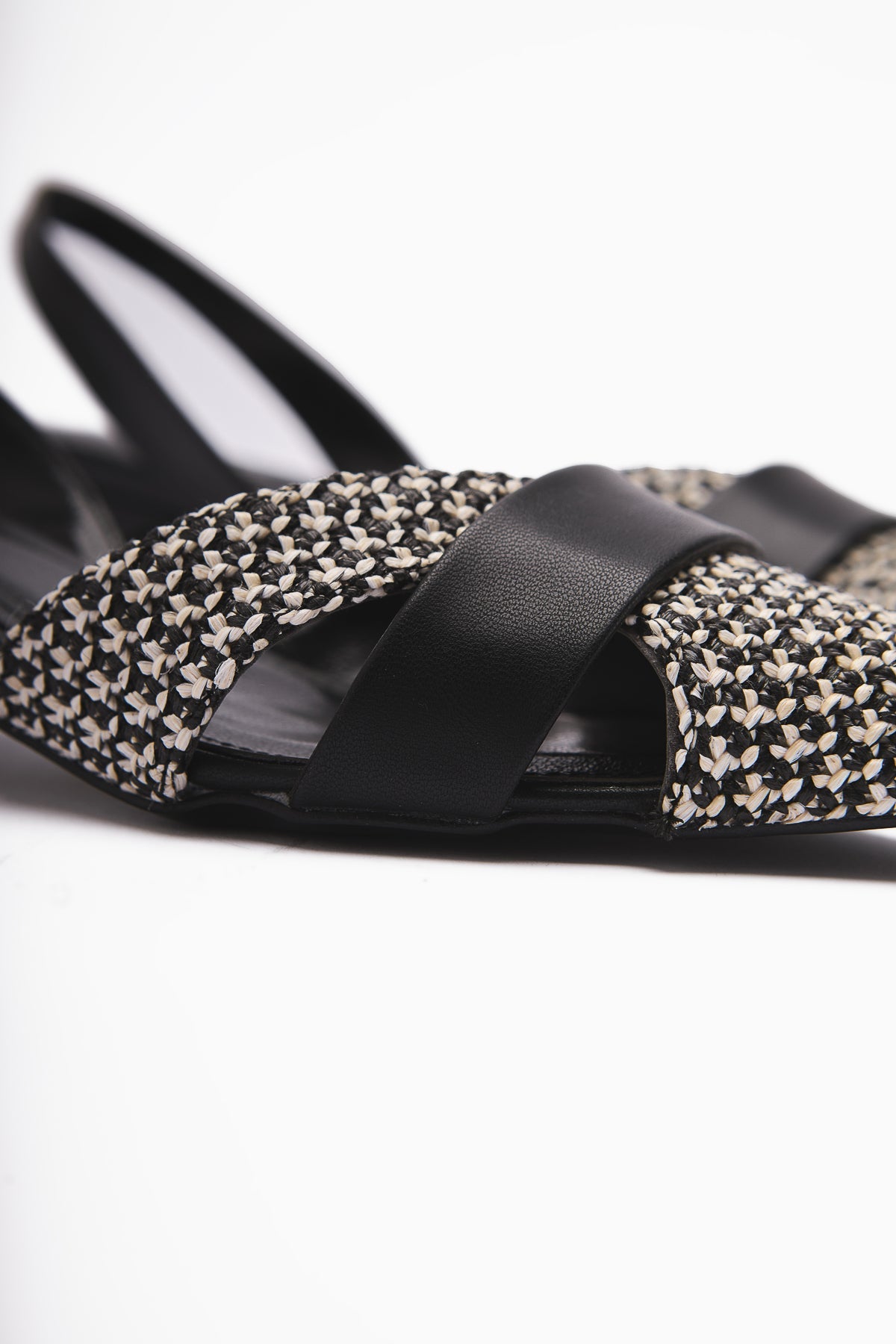 Hina Black Woven Detail Low Heel Women's Sandals