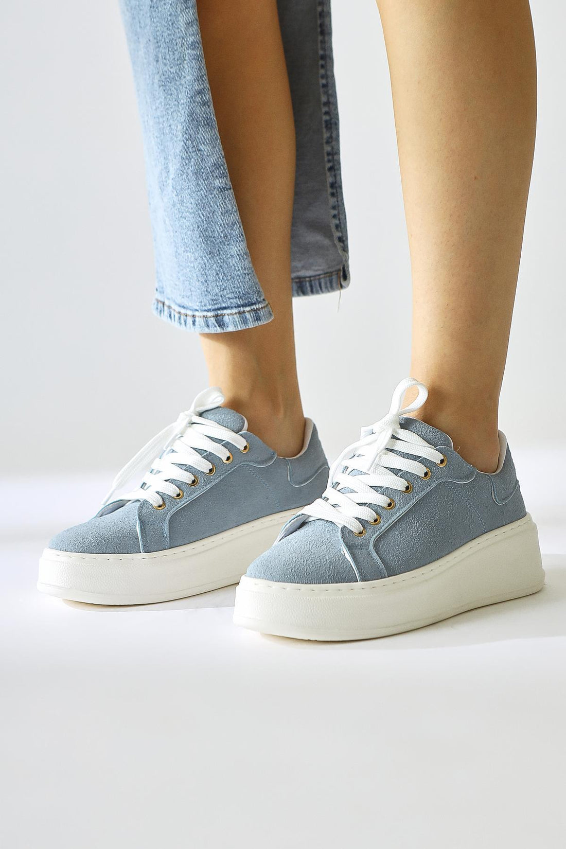 Lubica – Blue Suede Oval-Toe Thick-Sole Sneaker (Women)