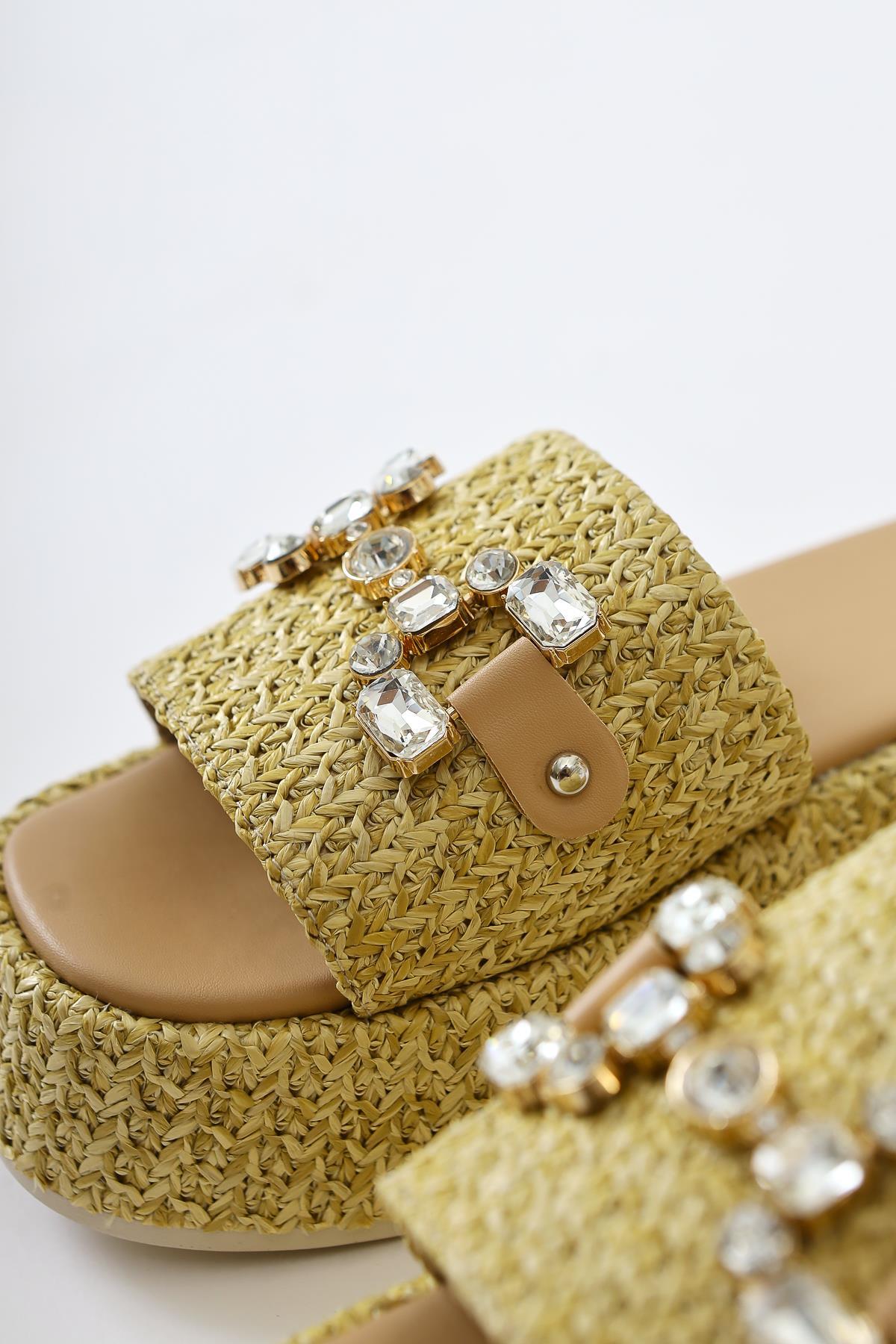 Dorine Nude Stone-Embellished High-Heeled Woven Slide Sandal