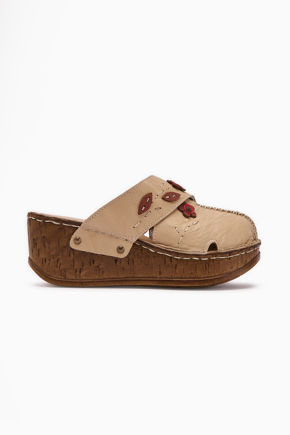 Genuine Leather Alto Beige Wedge Slippers with Vintage Sole Comfort Slippers