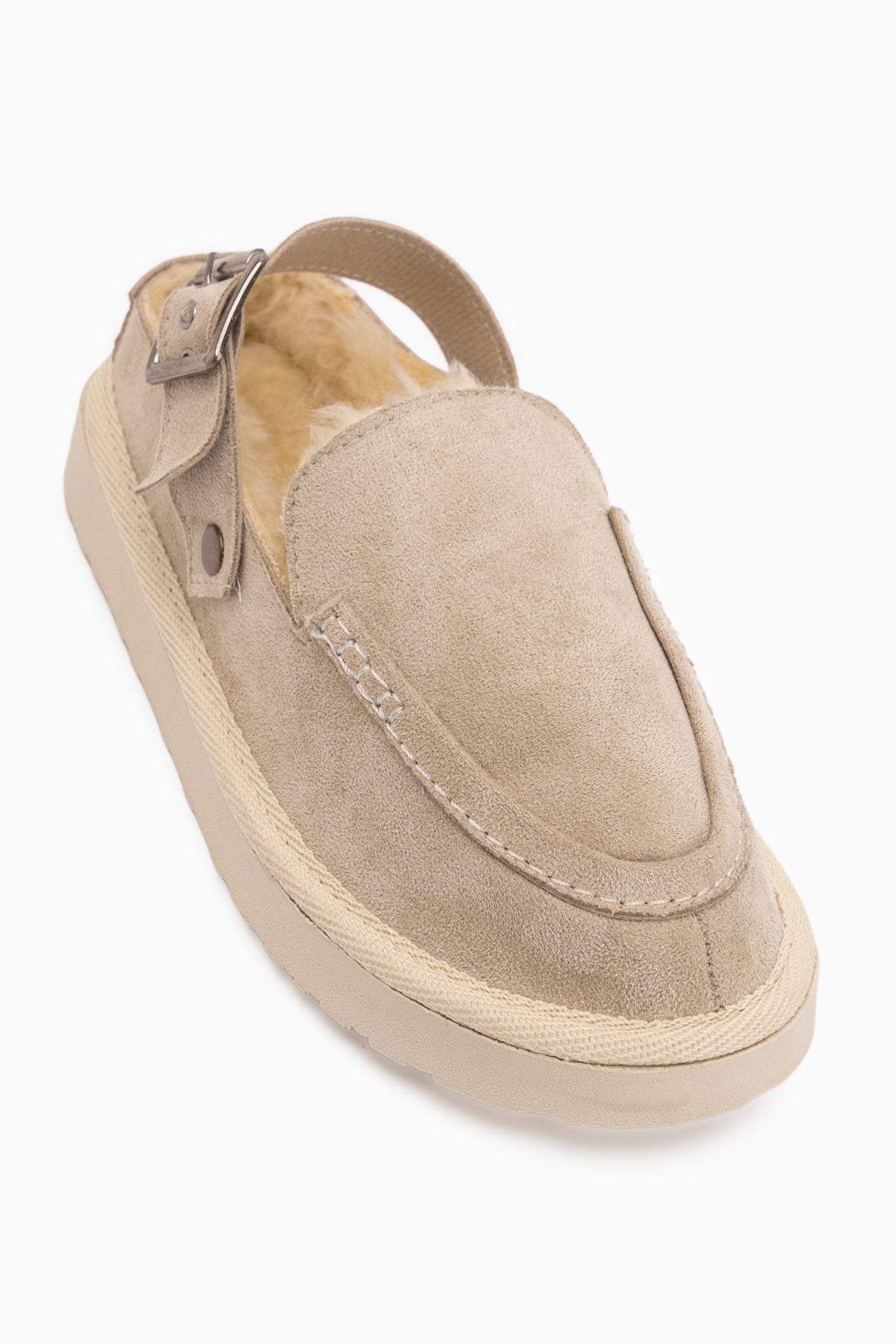 Cathy Beige Suede Fur Women’s Slippers