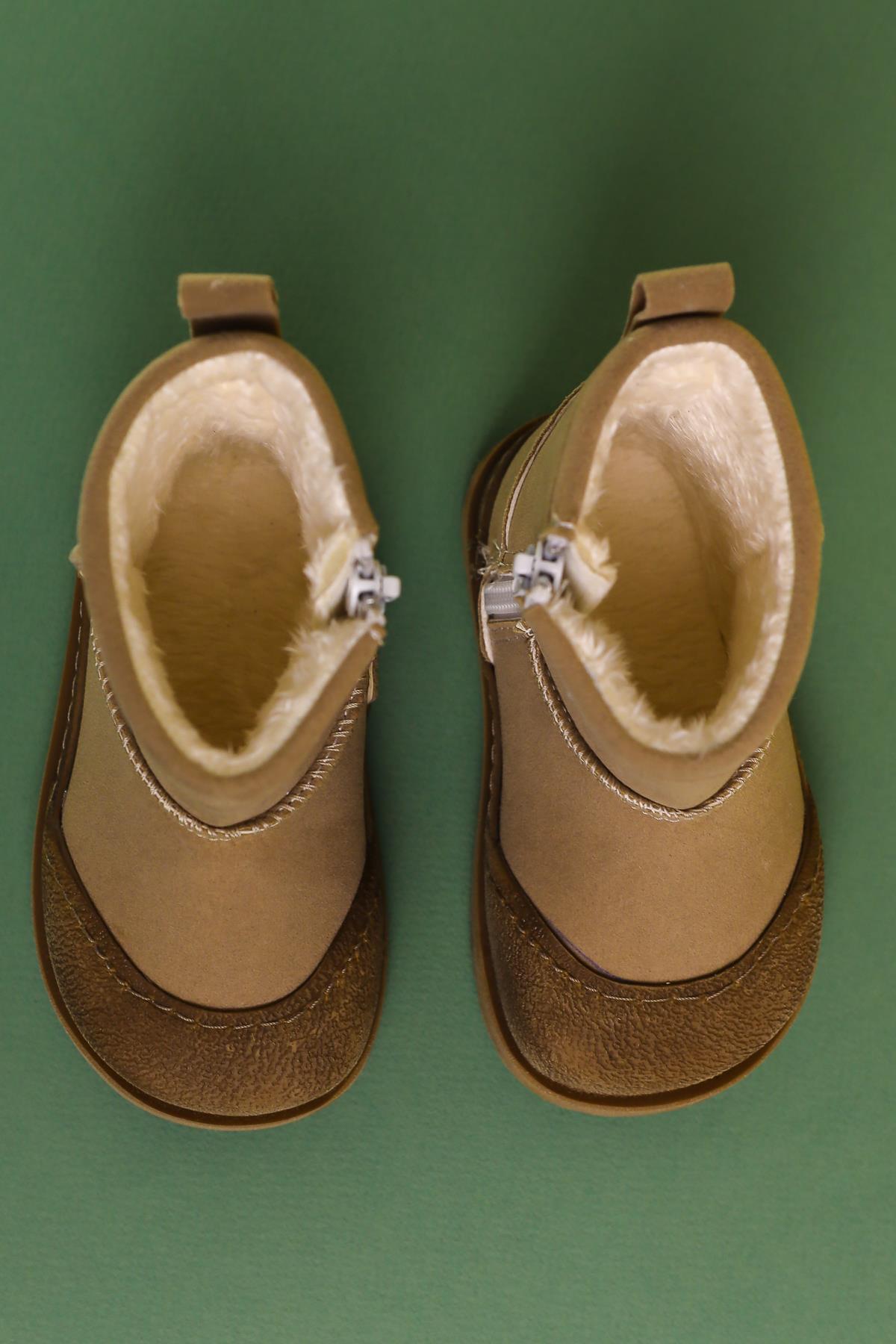 Gilla Mink Suede Boots with Reverse Stitching and Fur Lining for Babies