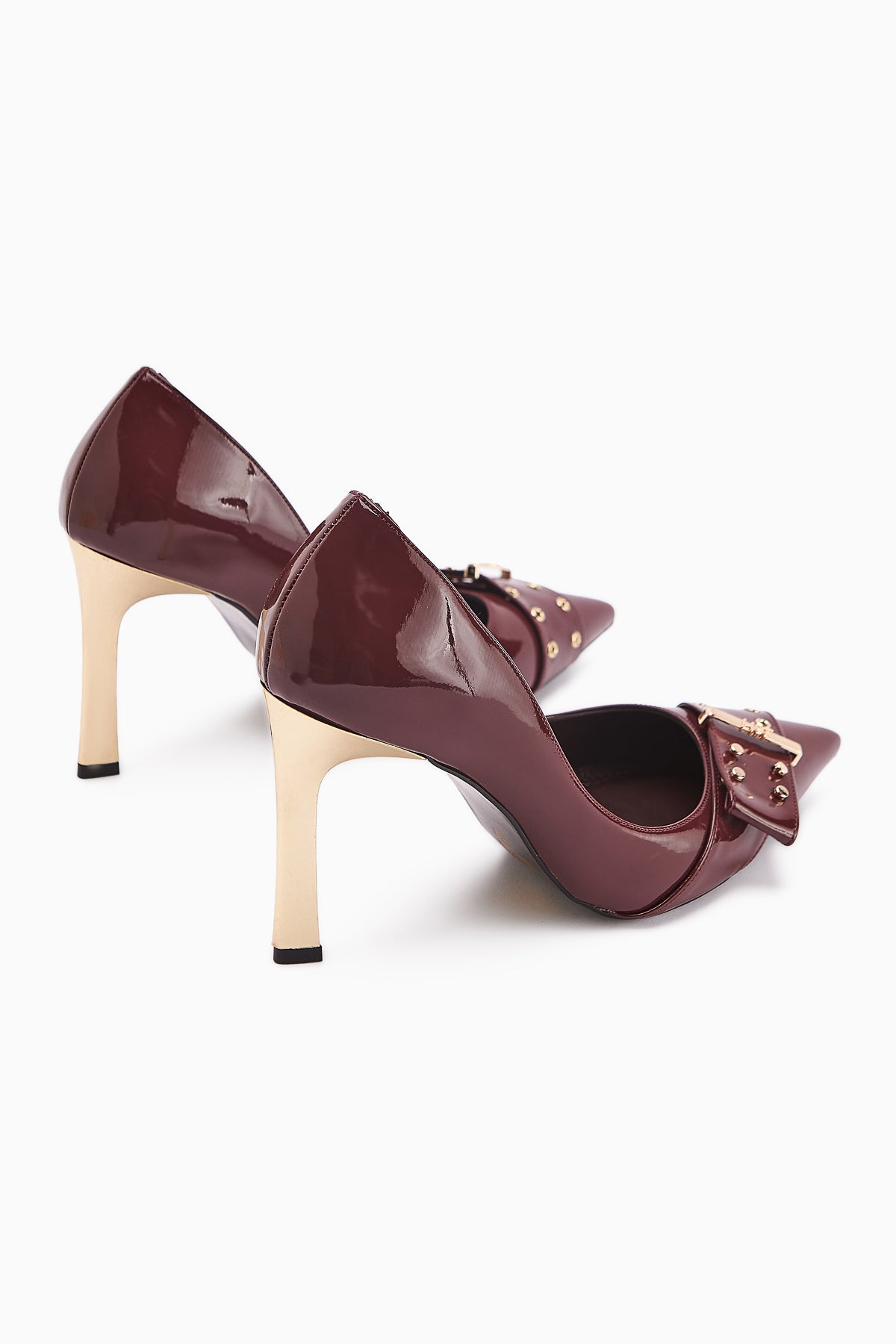 Sven Burgundy Patent Leather Detailed Women’s Heeled Shoes