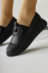 Bethina Black Studded Laser Cut-Out Flat