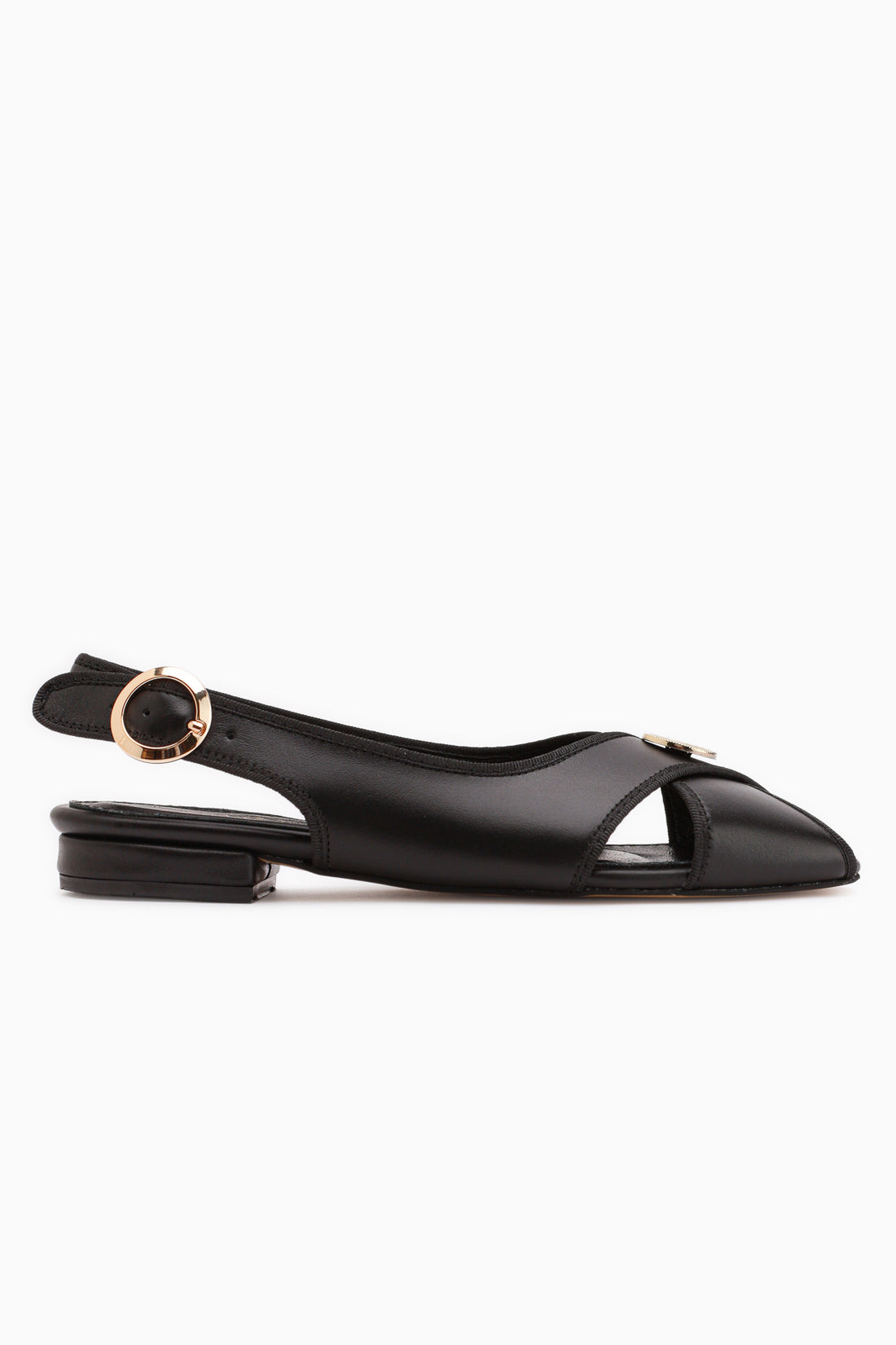 Sarah Genuine Leather Black Cross Strap Short Heeled Women’s Sandal