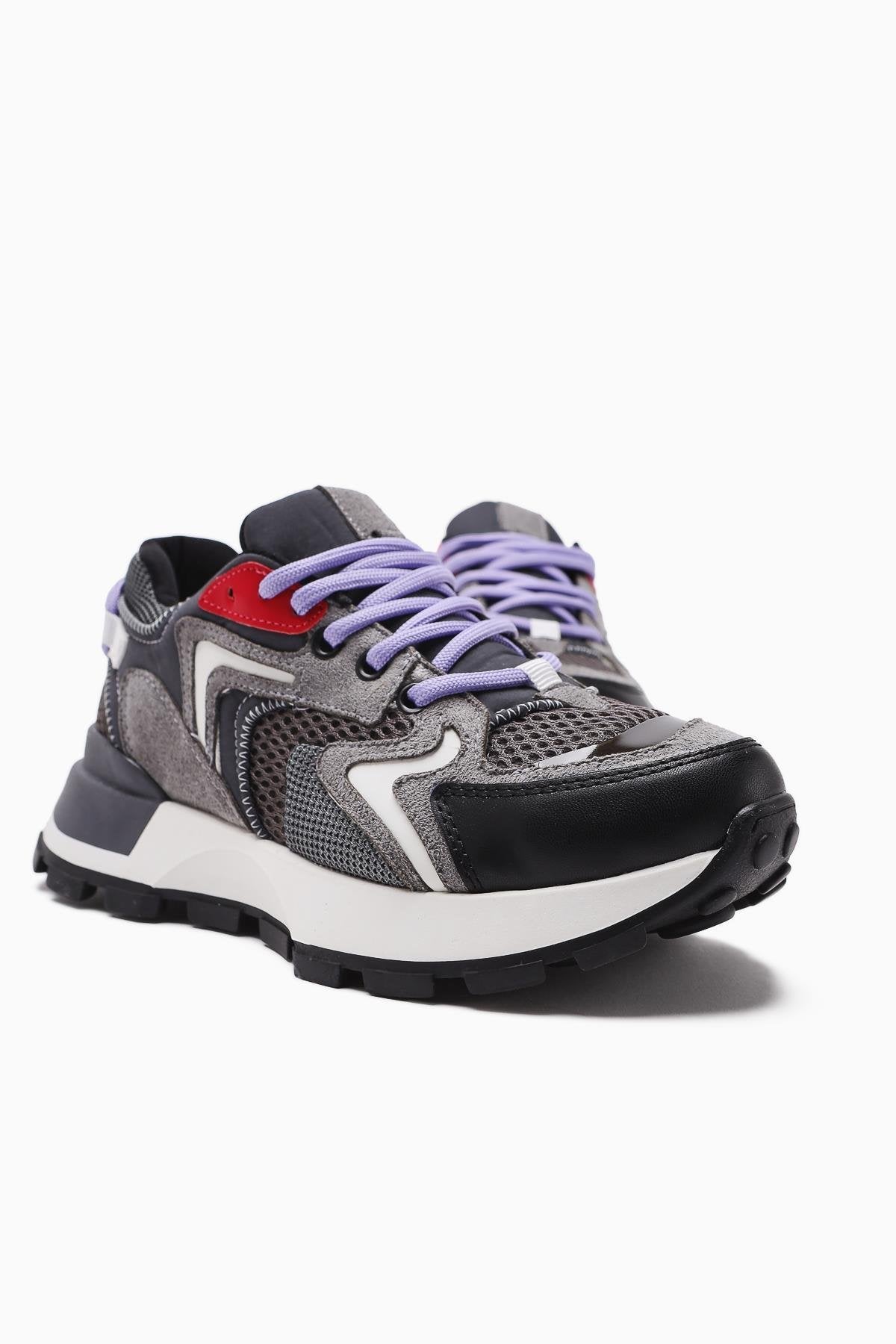 Onella – Charcoal Suede-Detail Lace-Up Sneaker (Women)