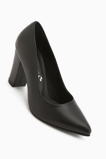 Emily Genuine Leather Black Thick Heeled Women’s Shoes