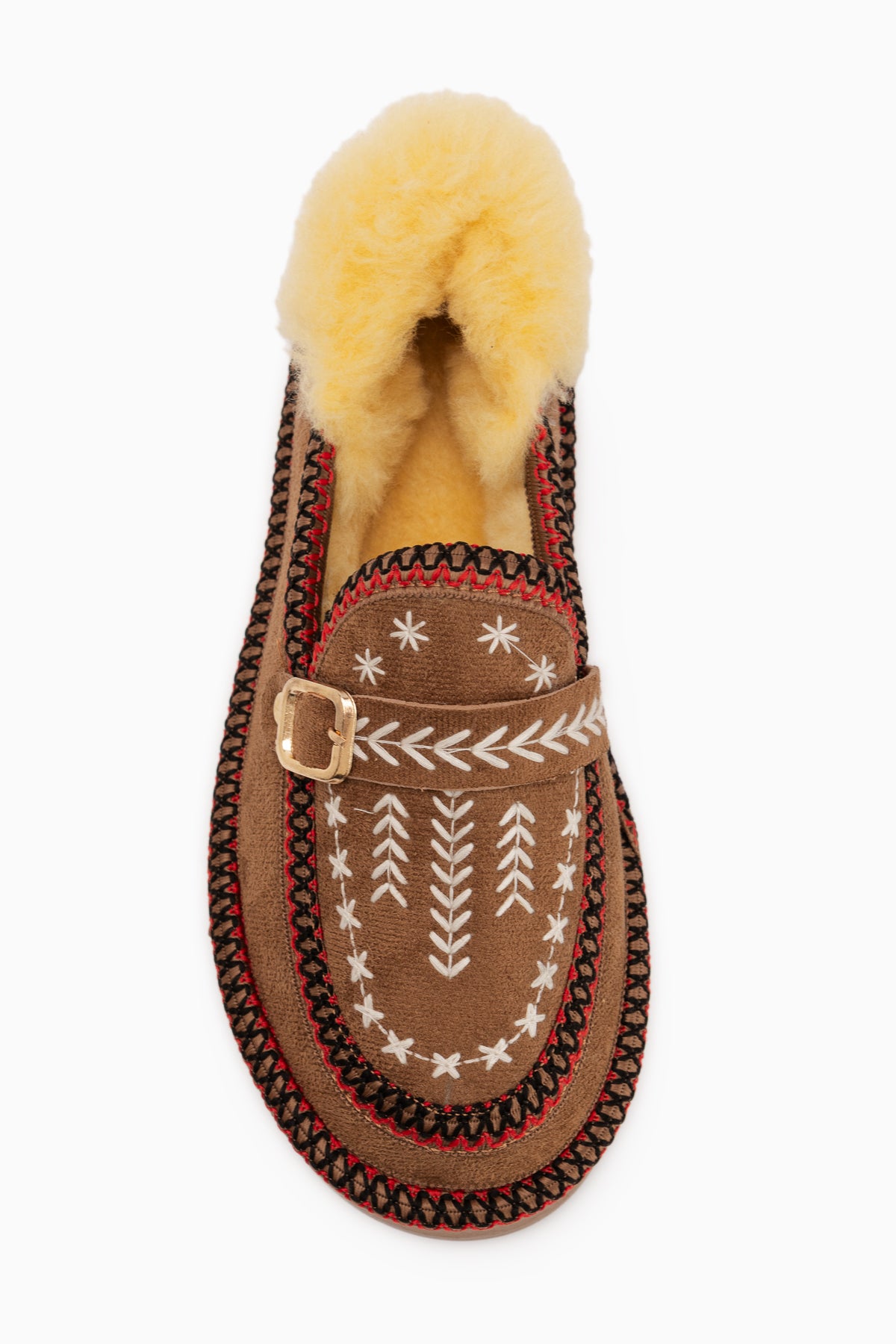 Lexi Tan Suede Embroidered Buckled Fur Women’s Shoes