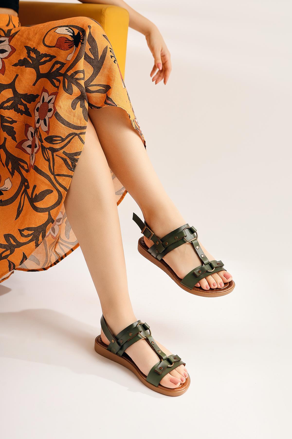 Jaime Genuine Leather Khaki Sandals