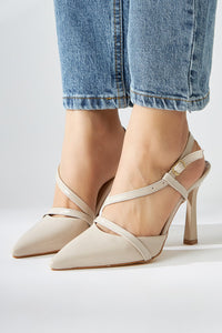 Marta Beige Patent Closed-Toe Women's High Heels