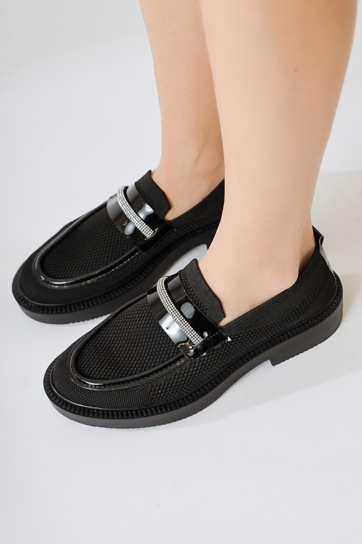 Micka Black Woven Patent Detail Stone Strap Daily Shoes