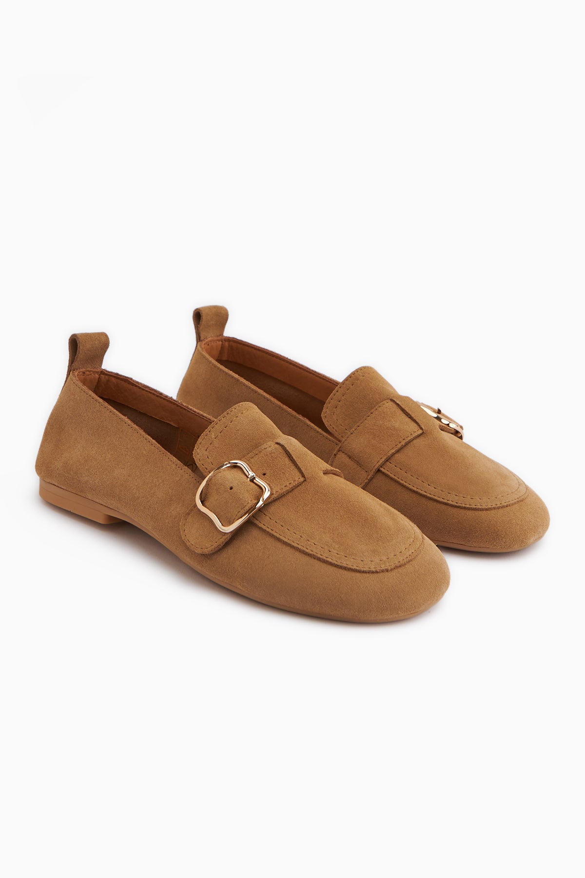 Oliva Genuine Leather Tan Buckled Women’s Ballet Flats
