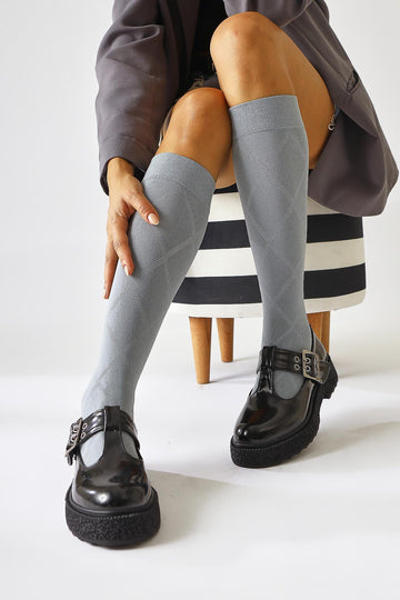 Kalla Black Patent Leather Thick Soled Buckle Detail Casual Shoes