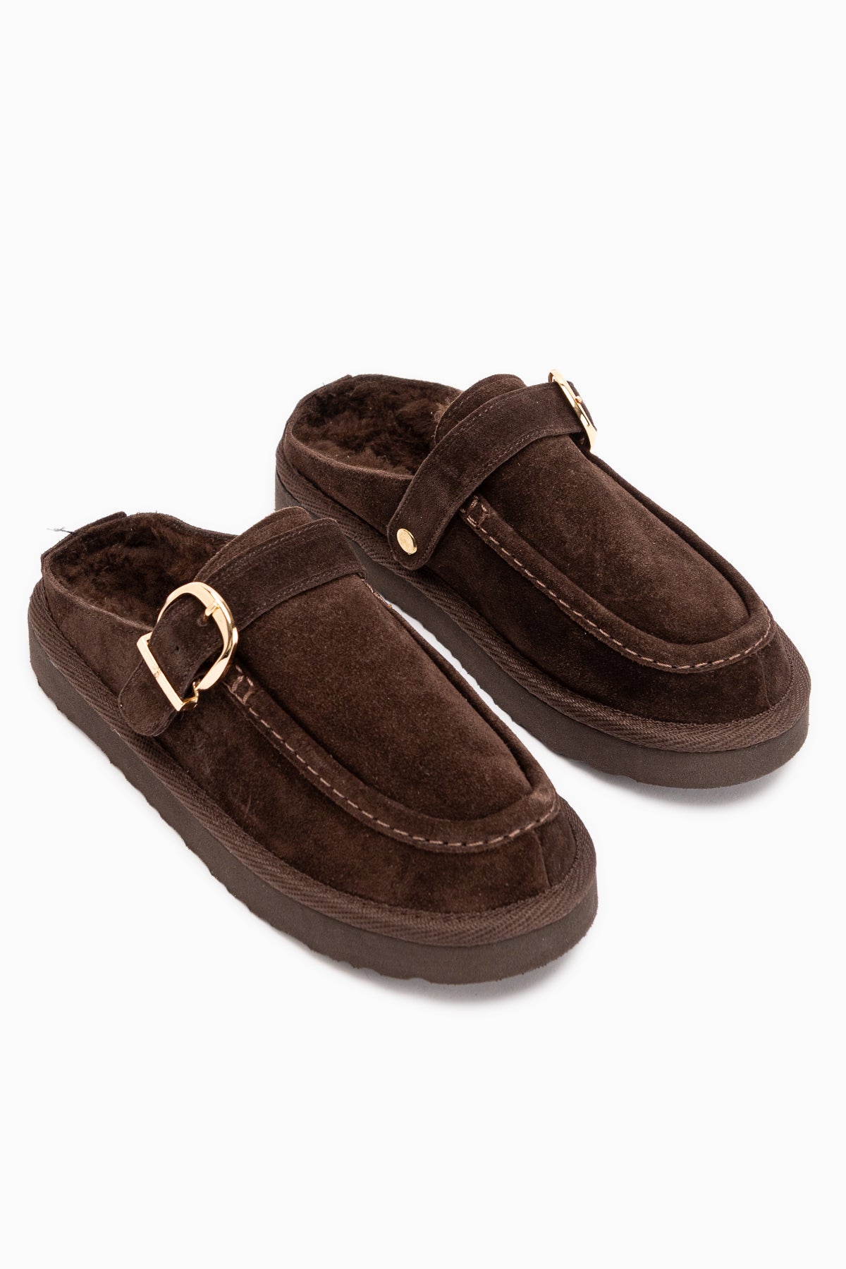 Beisa Genuine Leather Brown Suede Fur Women’s Slippers