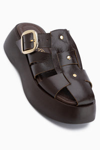 Venita Genuine Leather Brown High Platform Women’s Slippers