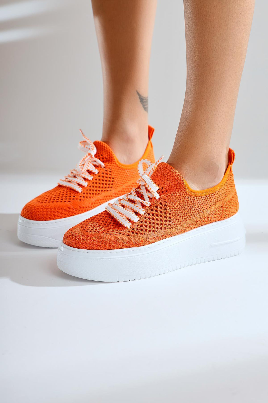 Benito Orange Knit Stretch Thick-Soled Sneakers
