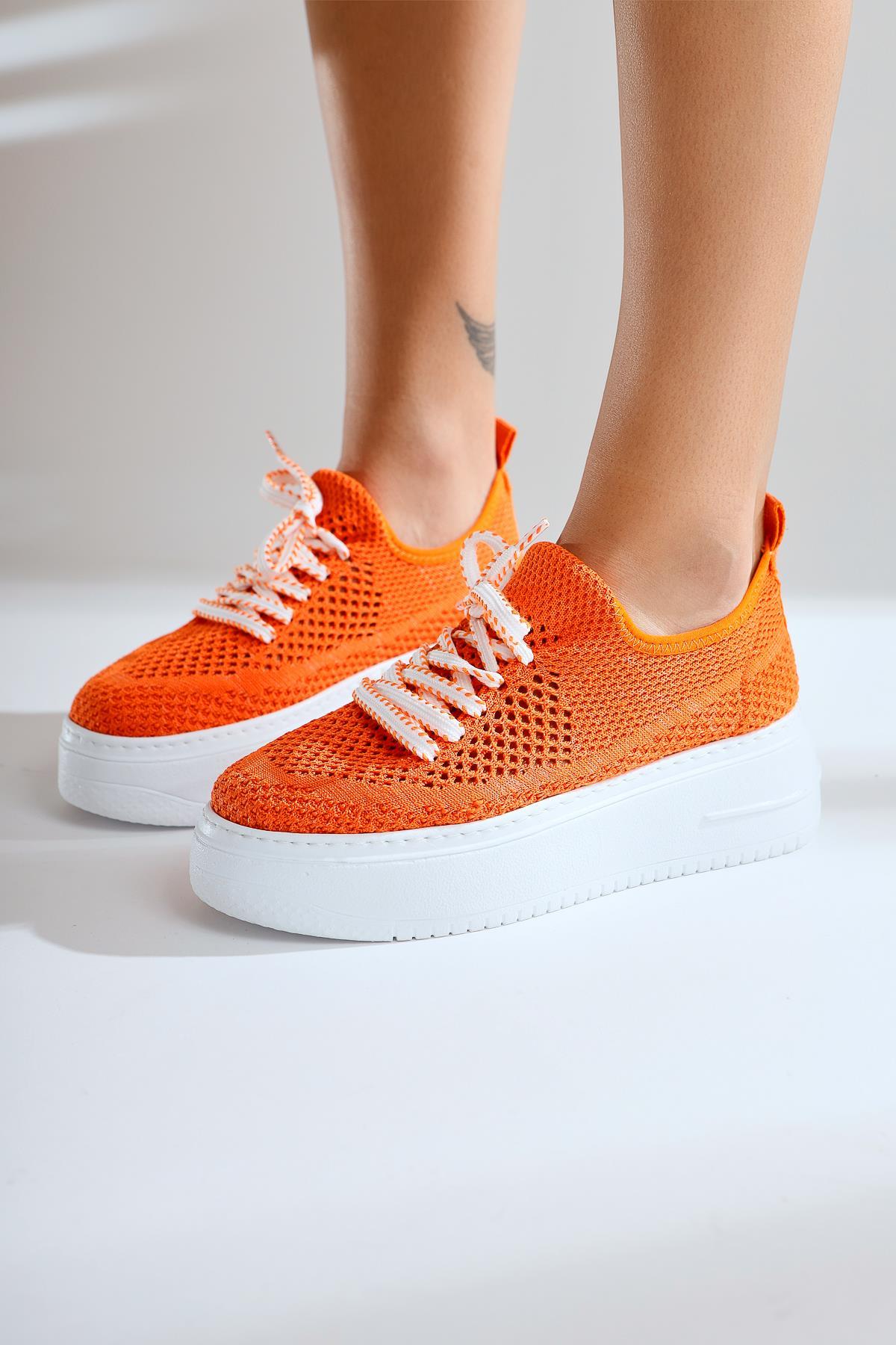 Benito Orange Knit Stretch Thick-Soled Sneakers