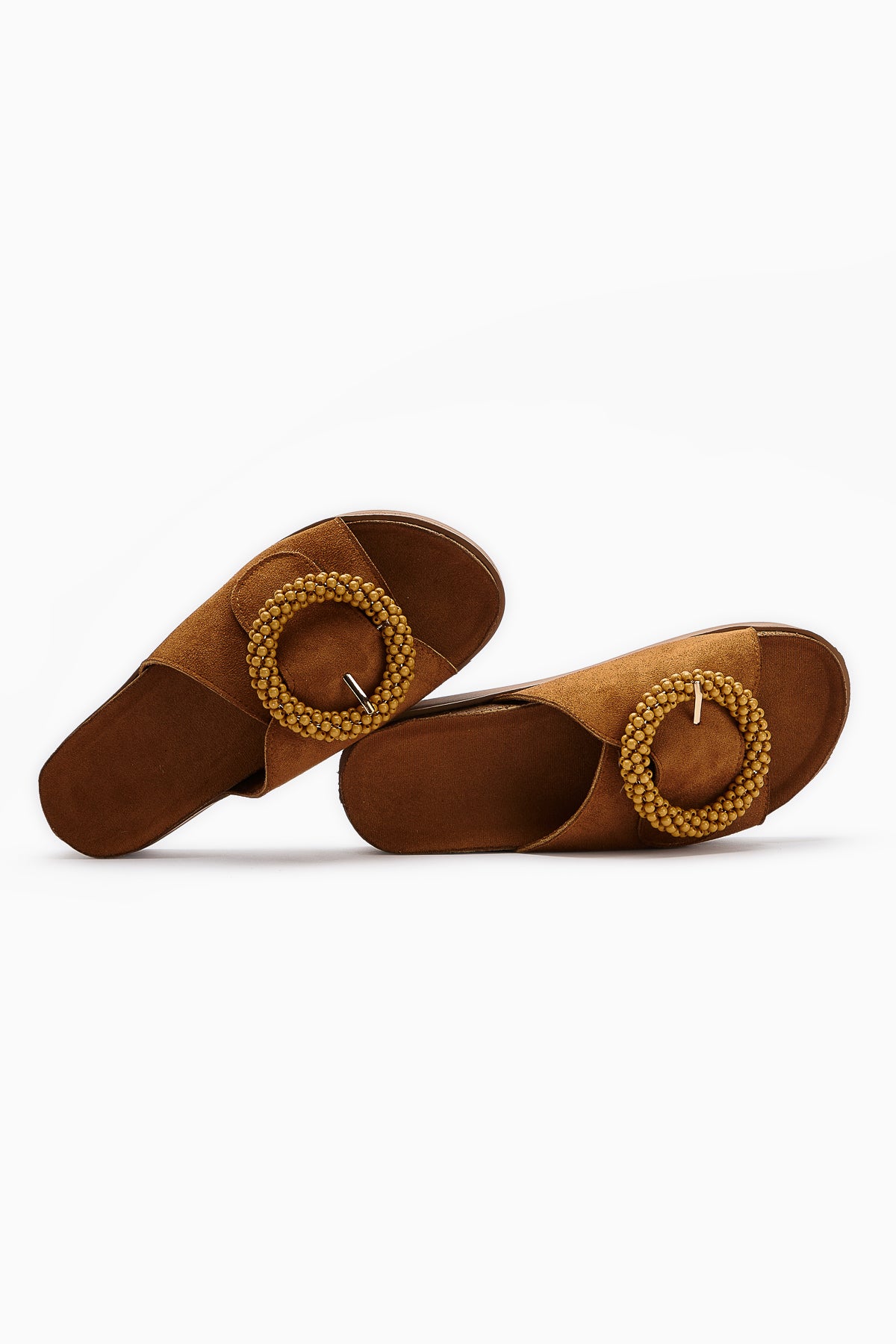 Kamila Tan Suede Beaded Women’s Comfort Slippers
