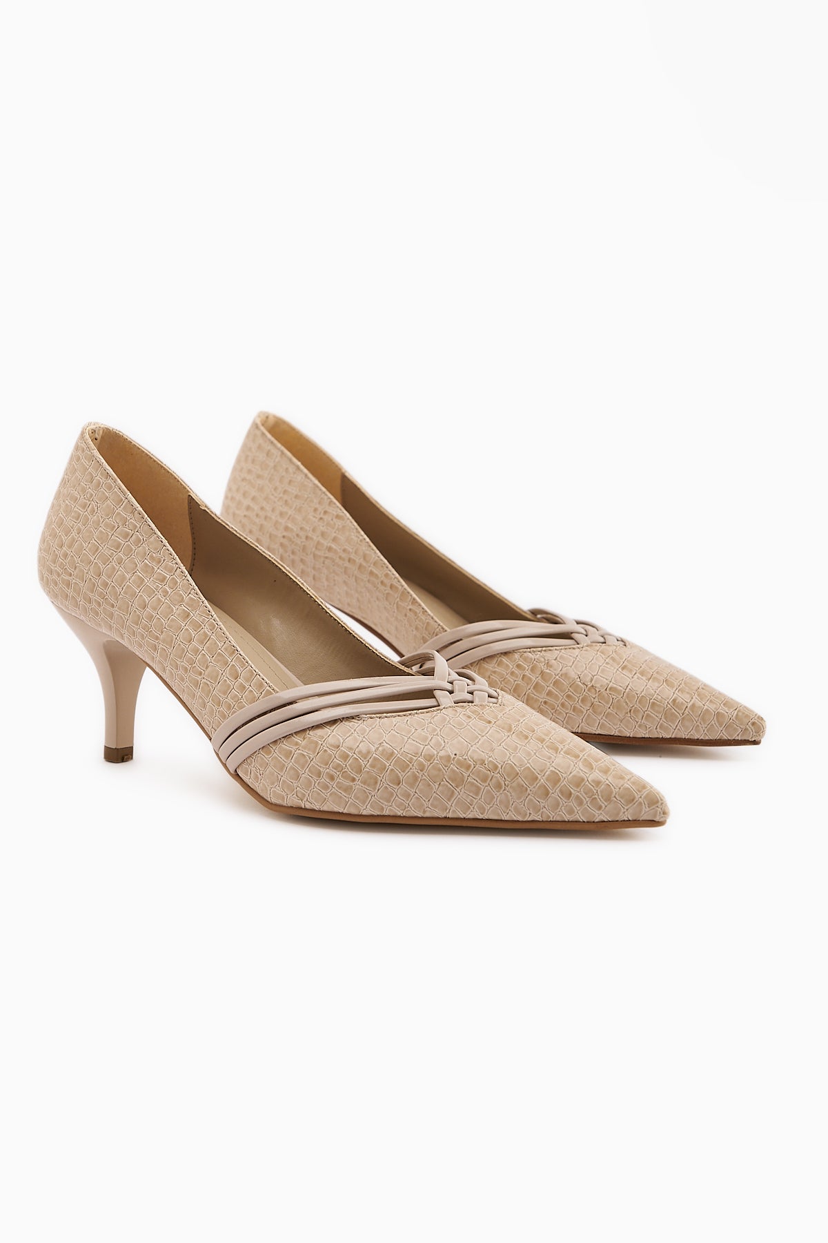 Riyam Women's Beige Crocodile Pattern Stiletto Shoe
