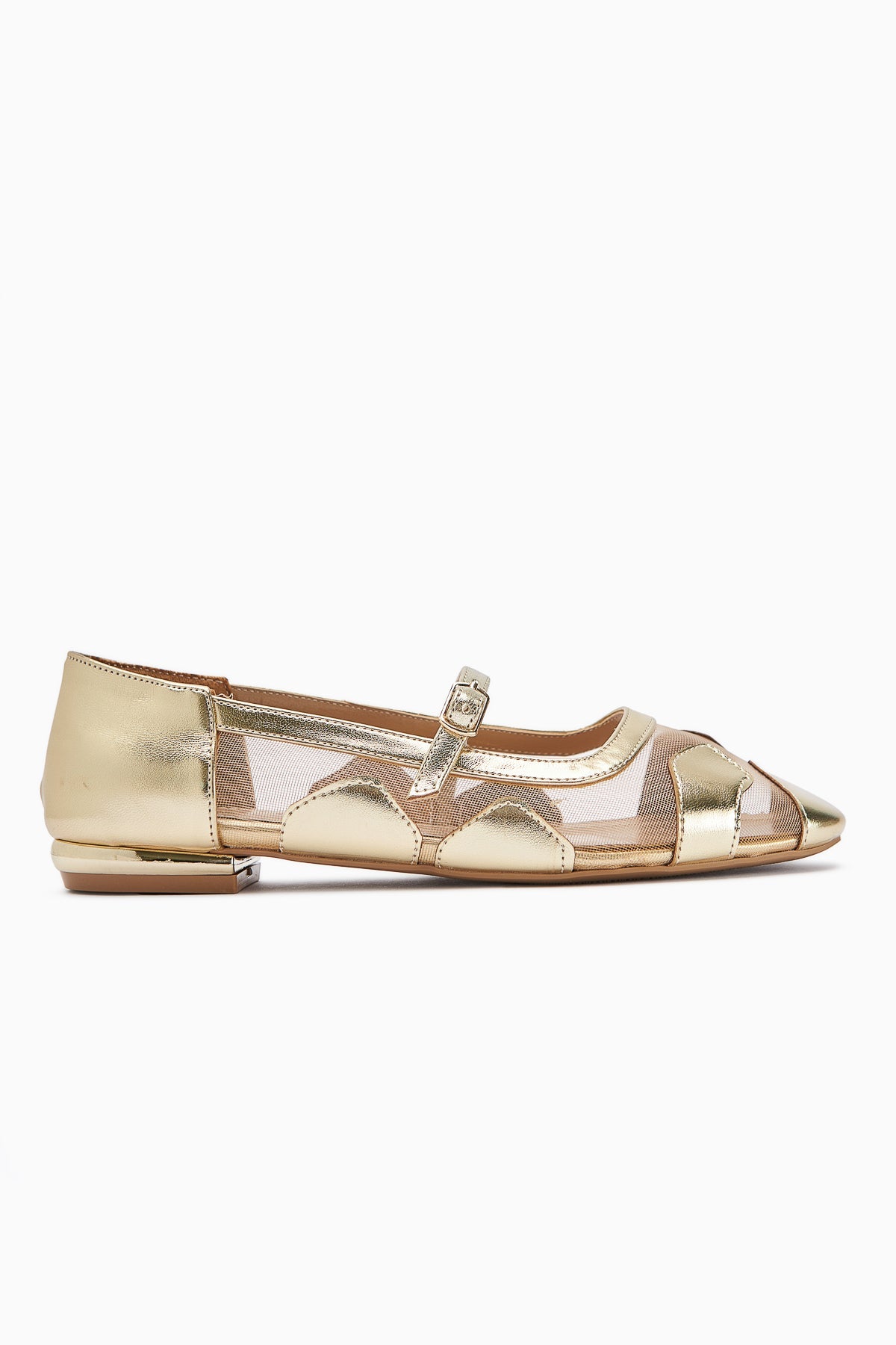 Diora Gold Tulle Detail Buckled Women's Ballet Flat