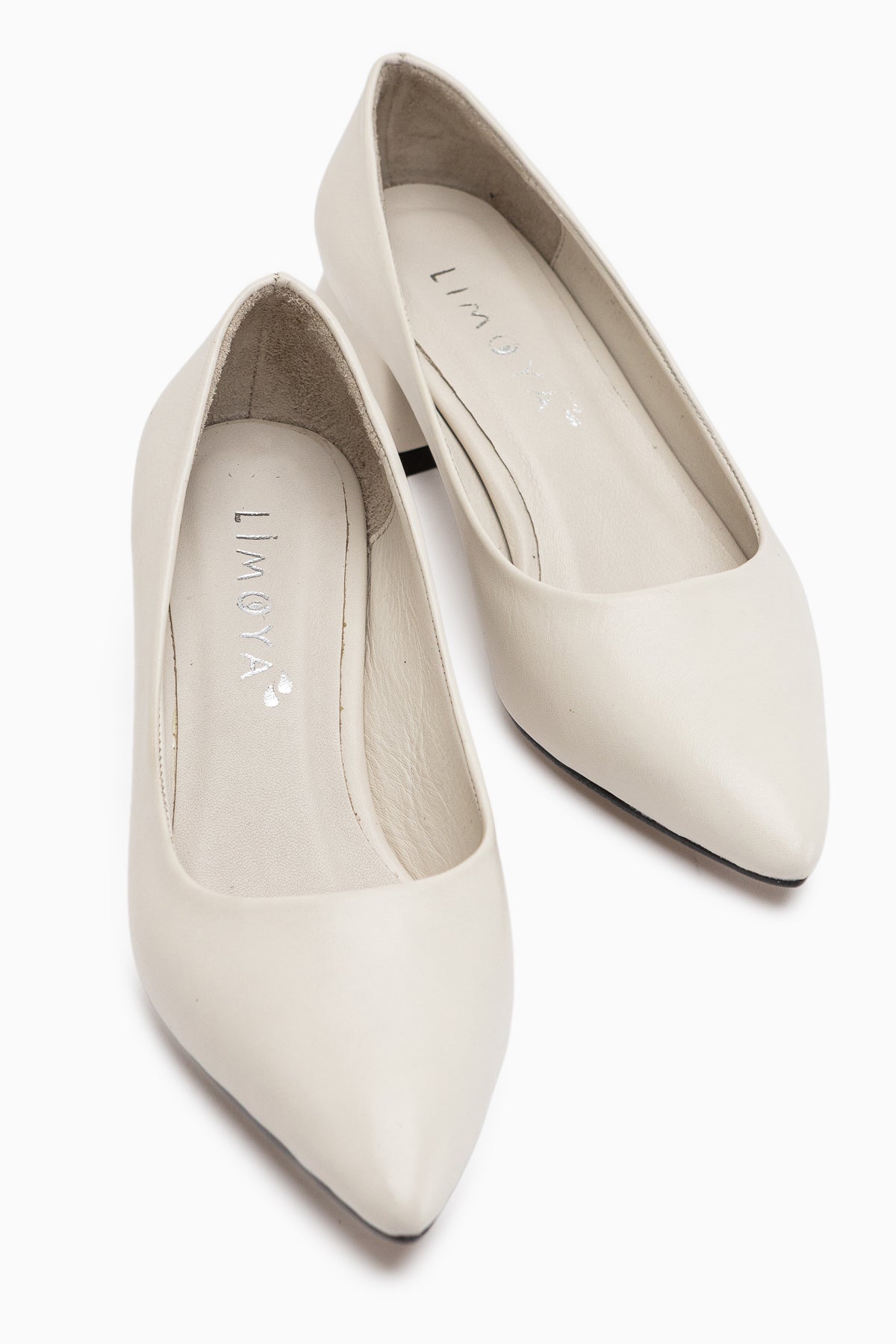 Genuine Leather Berta Beige Pointed Toe Short Heeled Shoes