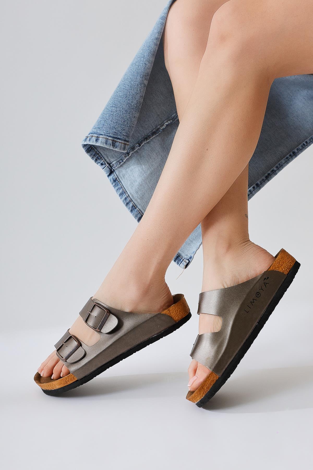 Beti Genuine Leather Platinum Double Strap Slipper