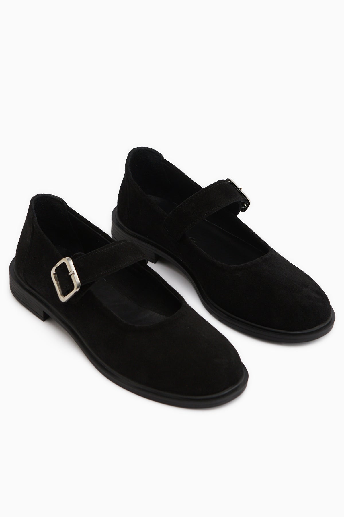 Senta Genuine Leather Black Suede Buckled Women’s Casual Shoes