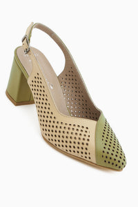 Cassie Genuine Leather Green Beige Heeled Women’s Sandal