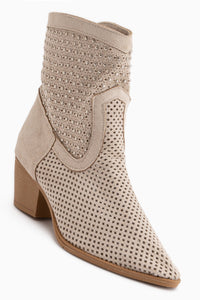 Savina Beige Suede Buckled Summer Western Women’s Boots