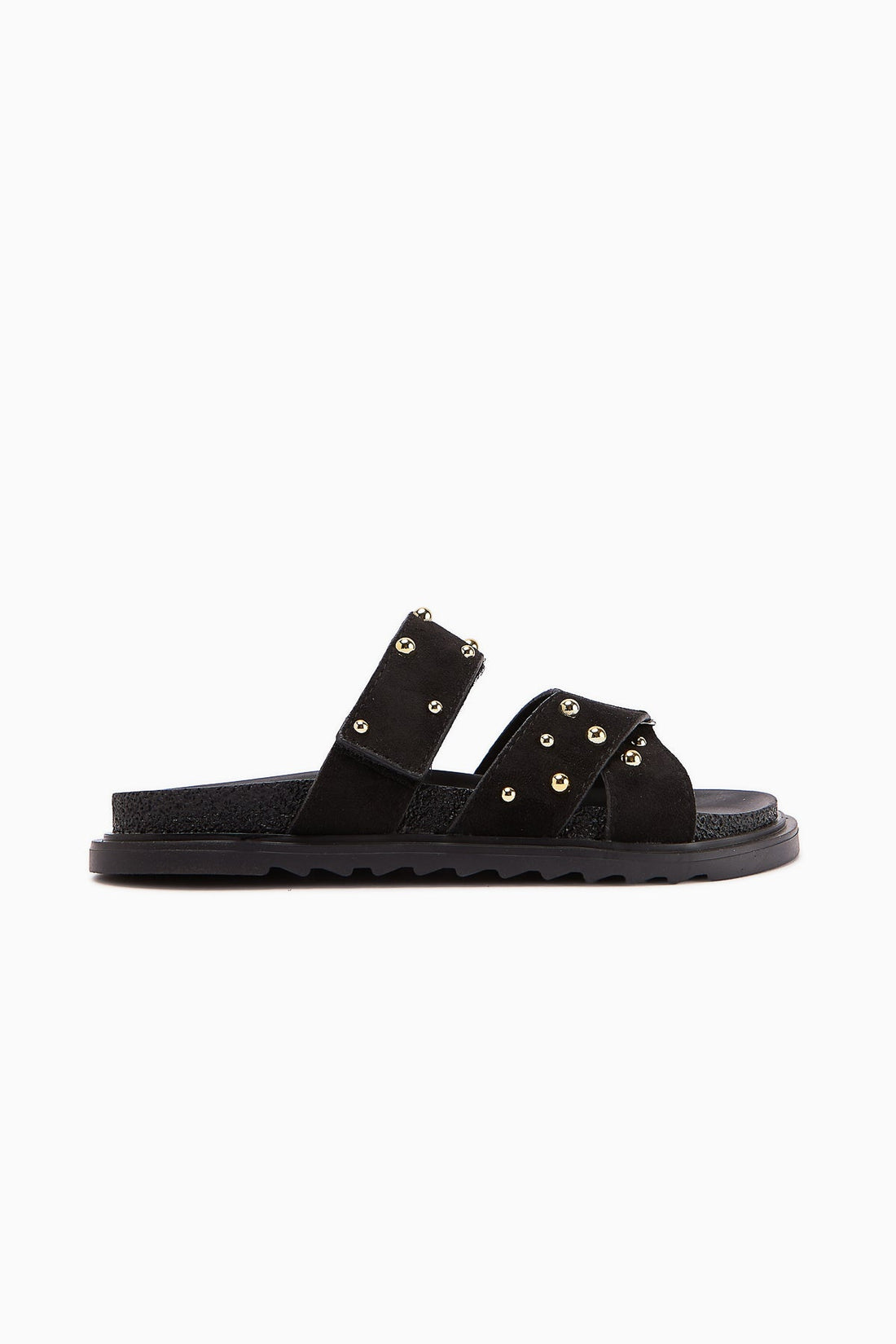 Mino Black Cross-Strap Studded Women's Slippers