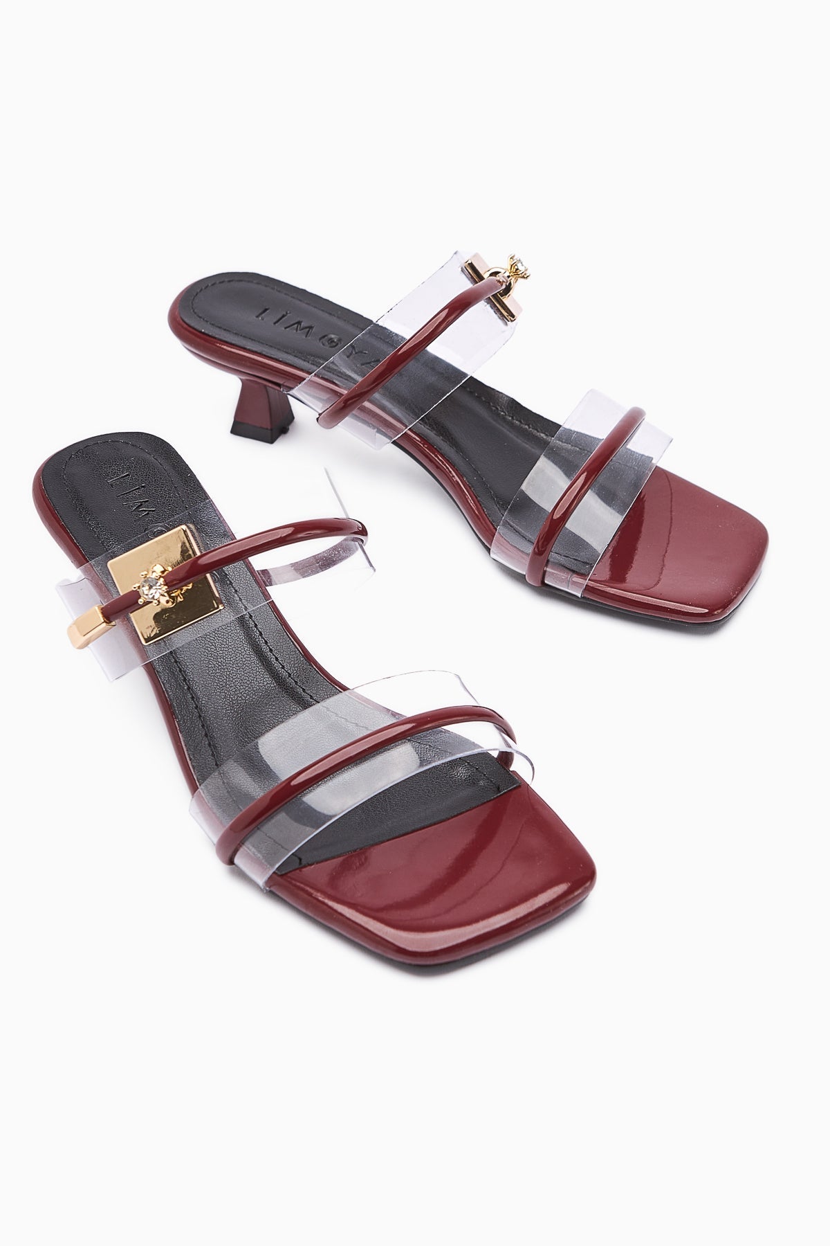 Silvi Burgundy Patent Buckled Low-Heeled Women's Slipper