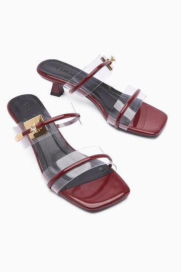 Silvi Burgundy Patent Buckled Low-Heeled Women's Slipper