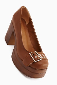 Salin Tan Buckle Detailed Open-Toe Heeled Daily Shoes