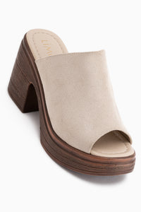 Mouna Beige Suede Platform Heeled Women’s Slippers