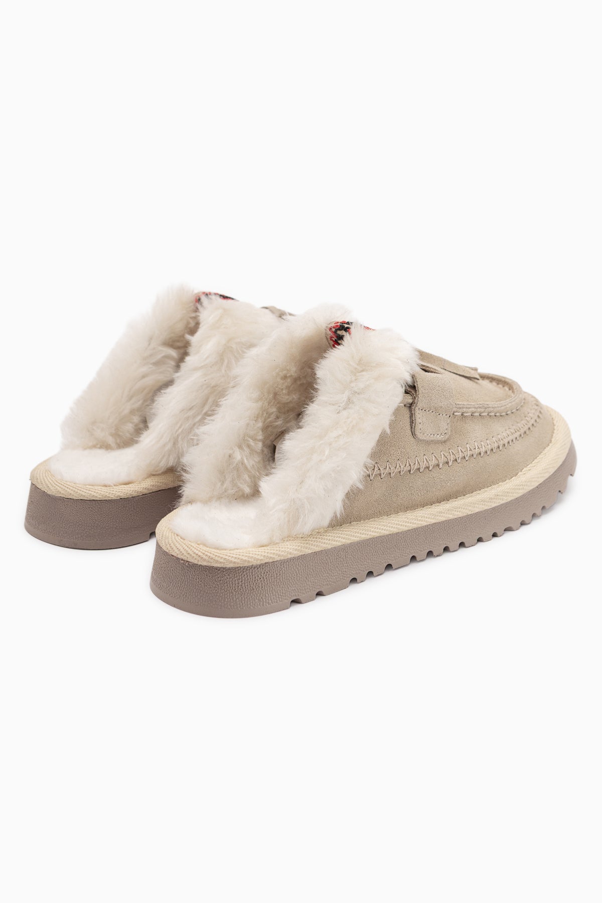 Tisha Genuine Leather Beige Suede Fur Detailed Women’s Slippers