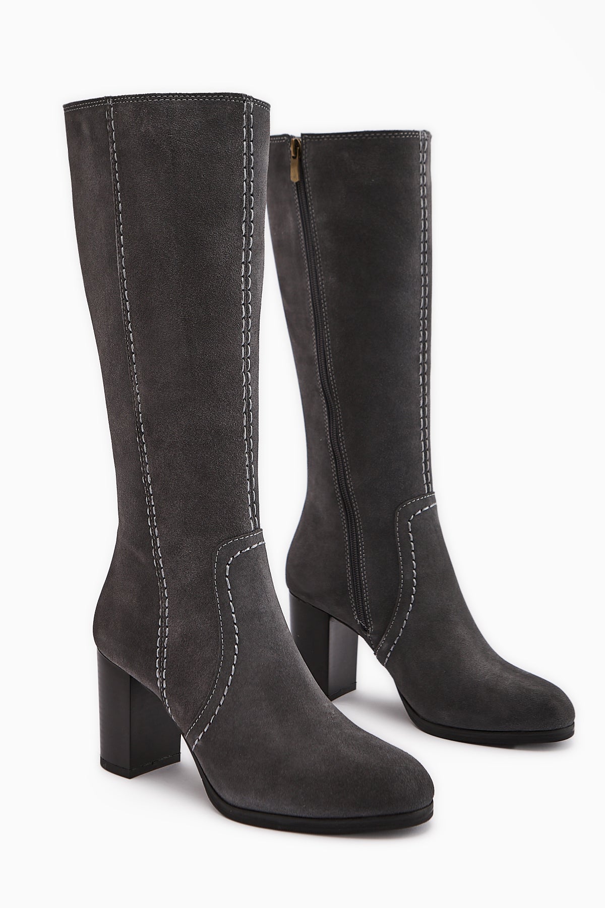 Aleen Genuine Grey Suede Heeled Women's Boots