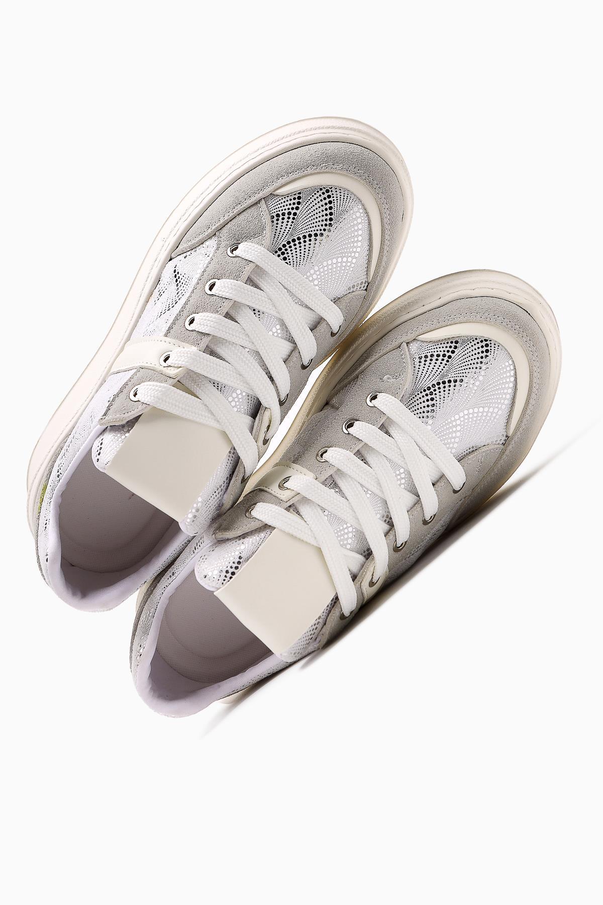 Julissa – White Suede Shiny Patterned Thick Sole Sneaker (Women)