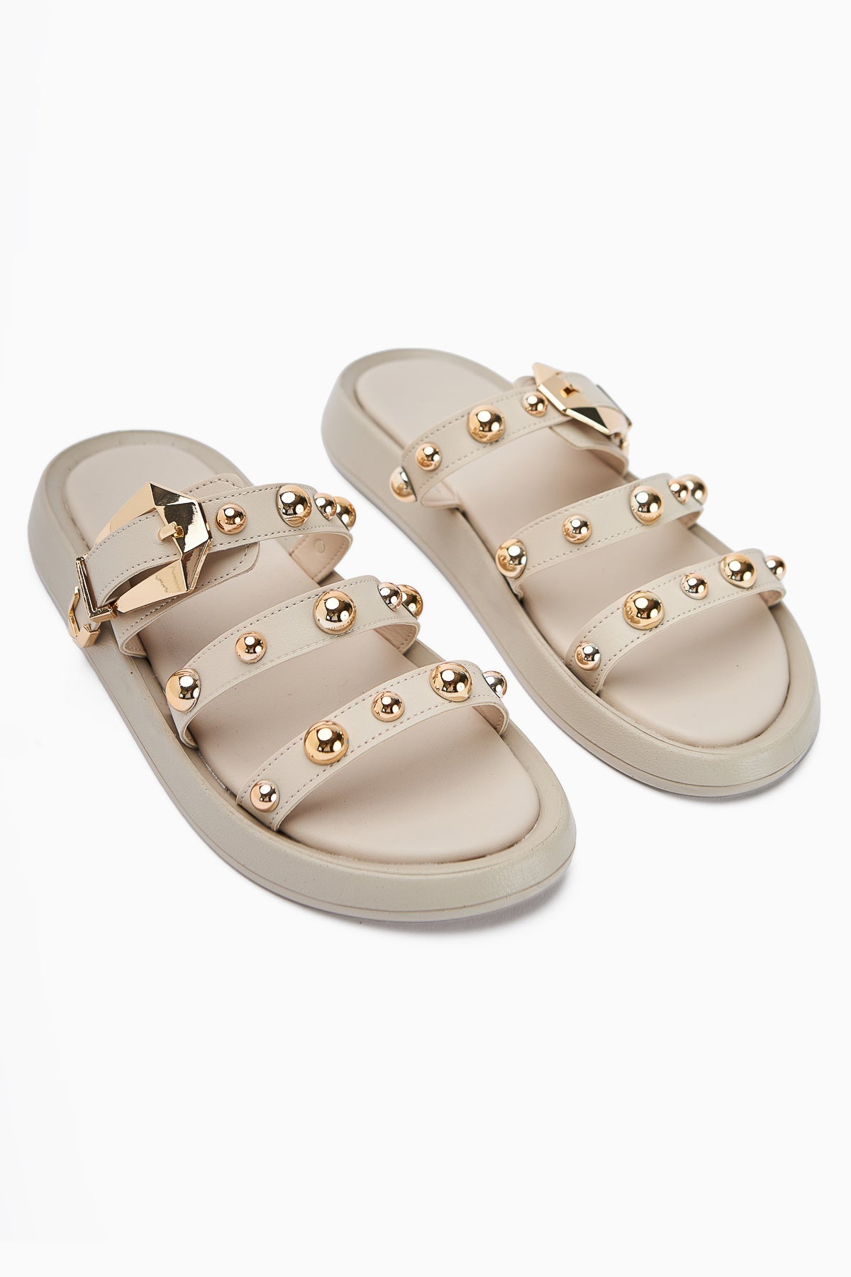 Wiola Nude Pearl Detail Buckled Comfort Women's Slipper