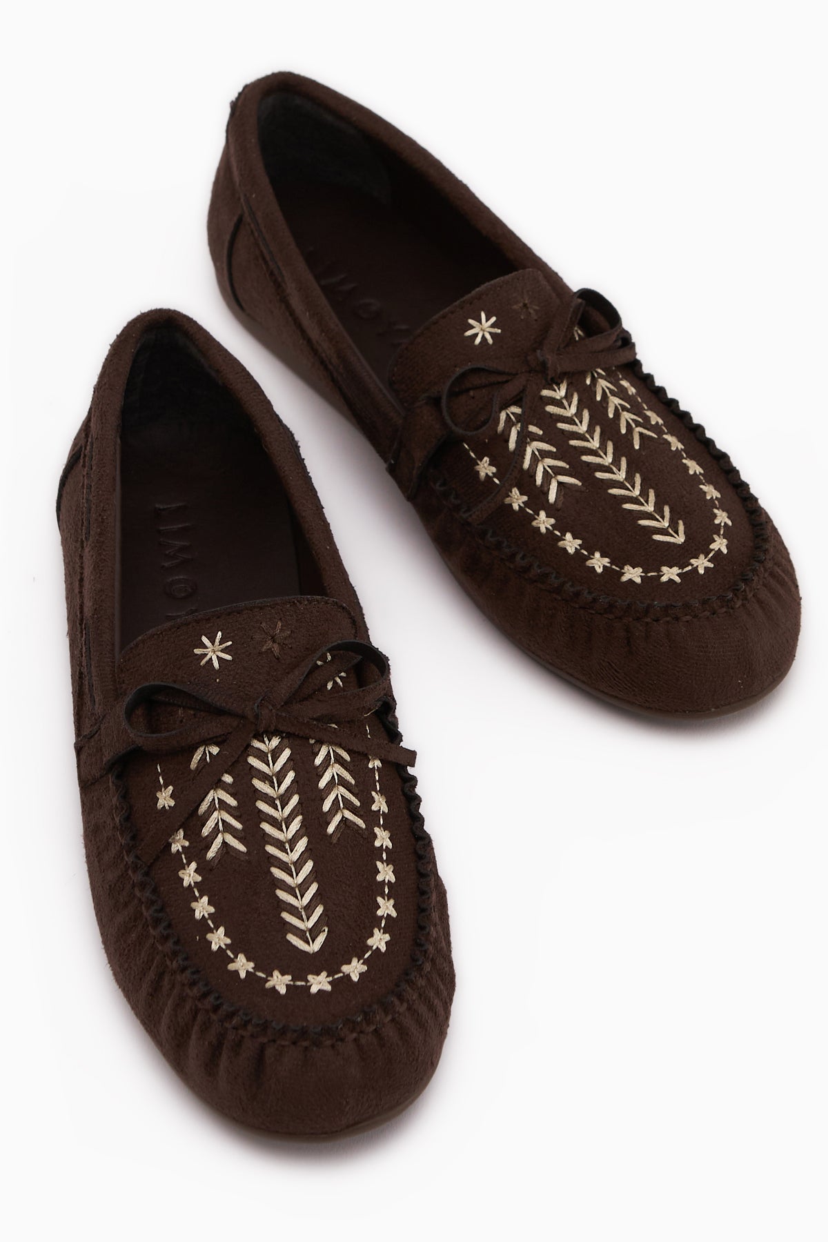 Darya Kahve Süet Nakışlı Makosen Ayakkabı Kadın Loafer