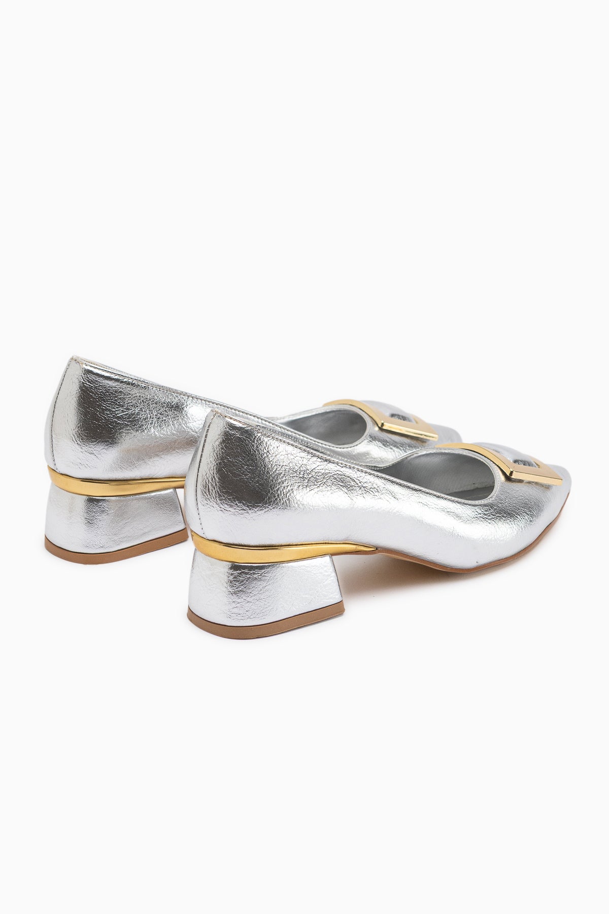 Charoline Silver Buckle Short Heeled Pointed Toe Shoes