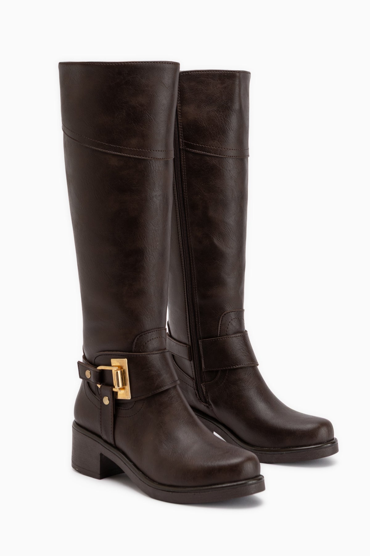 Hope Brown Buckled Thick Heeled Women’s Boots