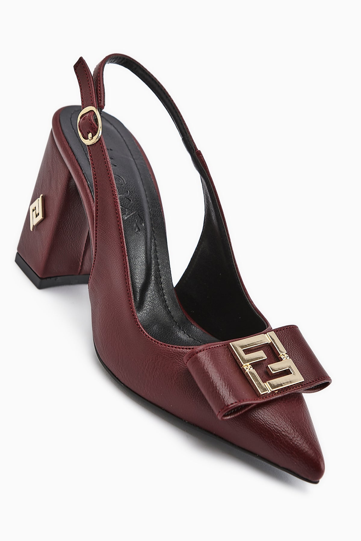 Yupin – Burgundy Metal-Detail Closed-Toe Heeled Shoe (Women)