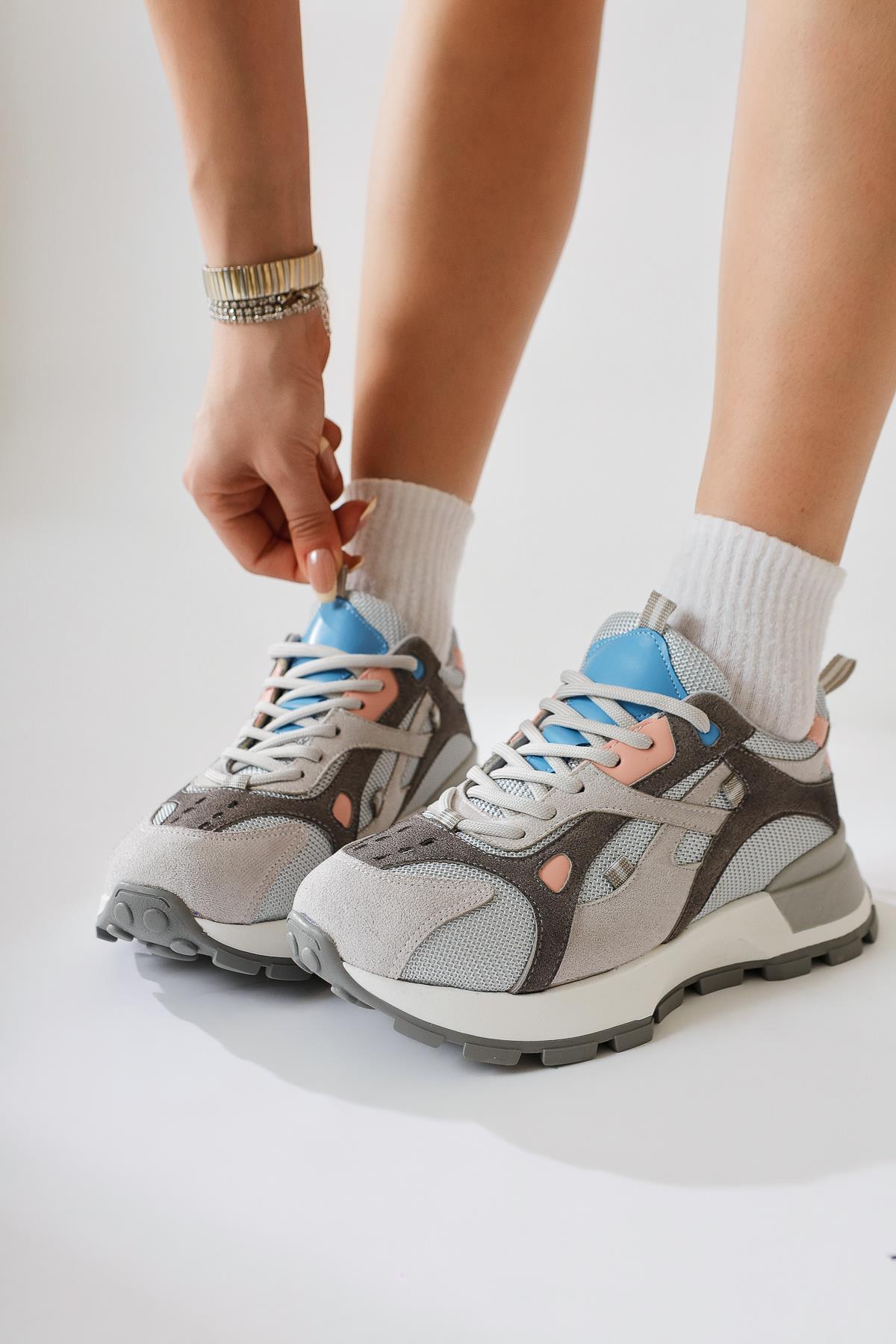 Siska Blue-Grey High-Platform Lace-Up Sneakers