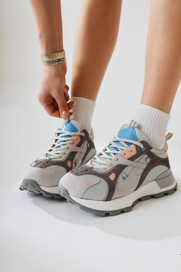 Siska Blue-Grey High-Platform Lace-Up Sneakers